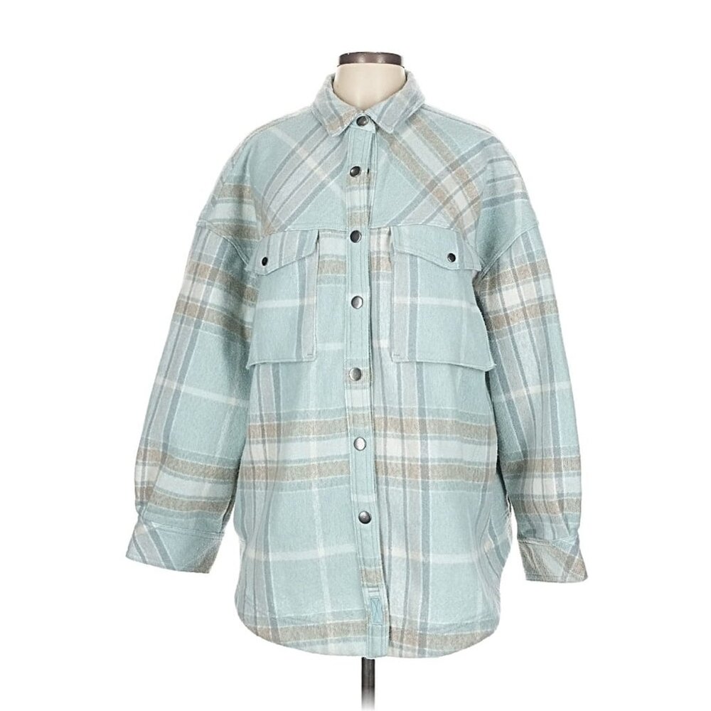 Free People We The Free Cabin Cozy Button Down Jacket Size L Seafoam